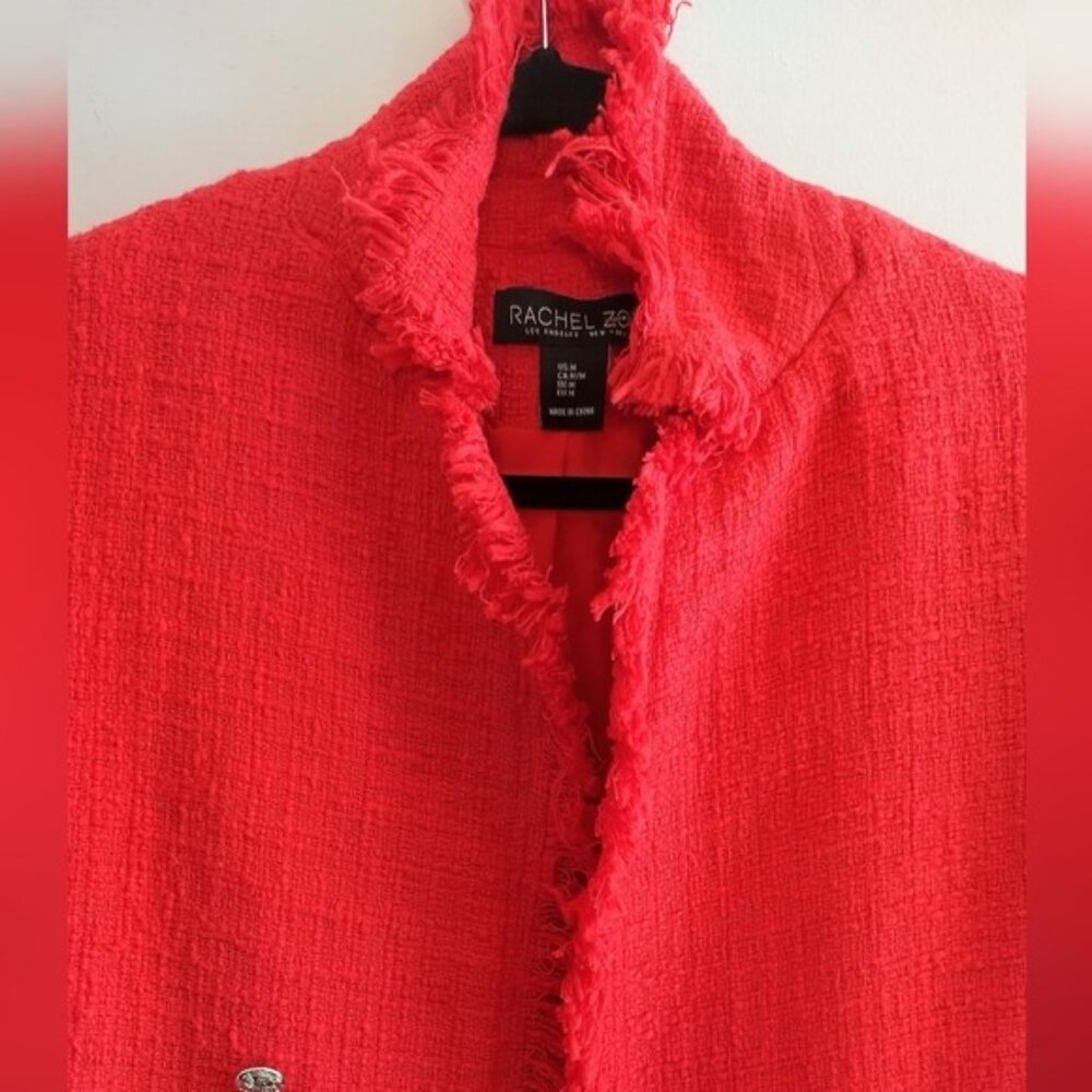 Rachel Zoe Red Tweed Longline Blazer M - Picture 4 of 11